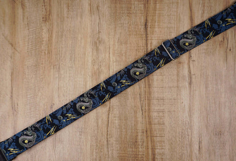 lightning bolt dragon guitar strap with leather ends-6