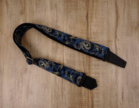 lightning bolt dragon guitar strap with leather ends-2