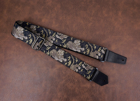 tiger and bamboo guitar strap with leather ends-3