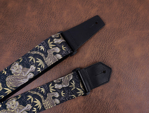 tiger and bamboo guitar strap with leather ends-4