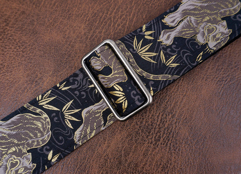 tiger and bamboo guitar strap with leather ends-5