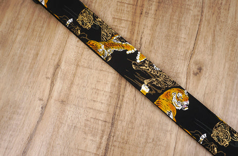 tiger guitar strap with leather ends-4