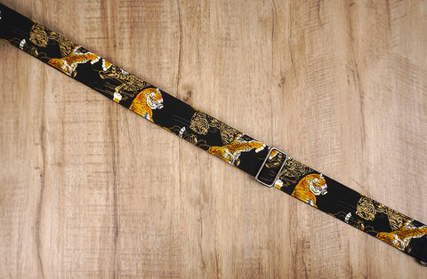 tiger guitar strap with leather ends-5