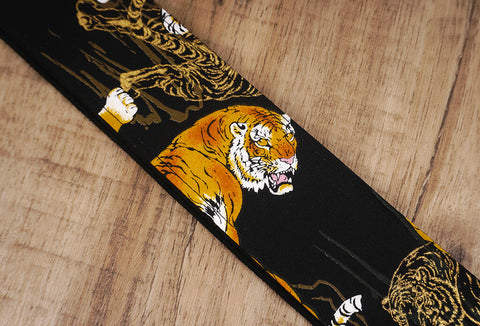 tiger guitar strap with leather ends-7