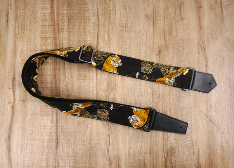 tiger guitar strap with leather ends-8