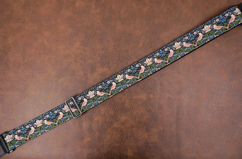 vintage bird banjo strap with leather ends and hook, can also be used as purse guitar strap-6
