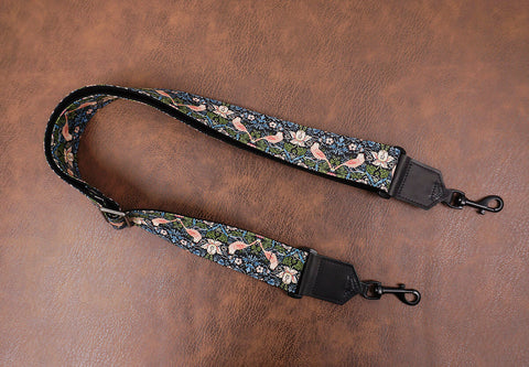 vintage bird banjo strap with leather ends and hook, can also be used as purse guitar strap-3