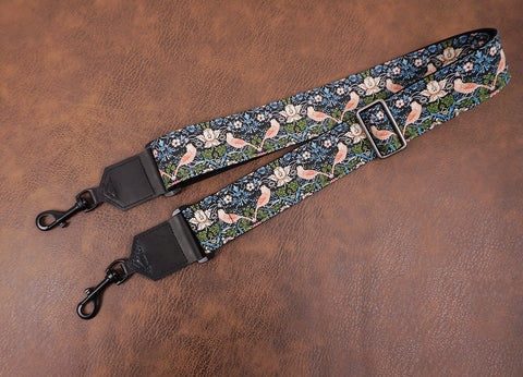 vintage bird banjo strap with leather ends and hook, can also be used as purse guitar strap-5