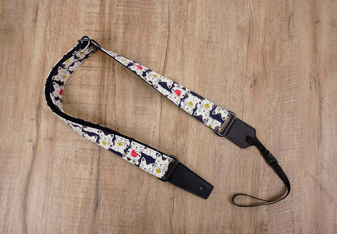 white lucky cat ukulele shoulder strap with leather ends - 2