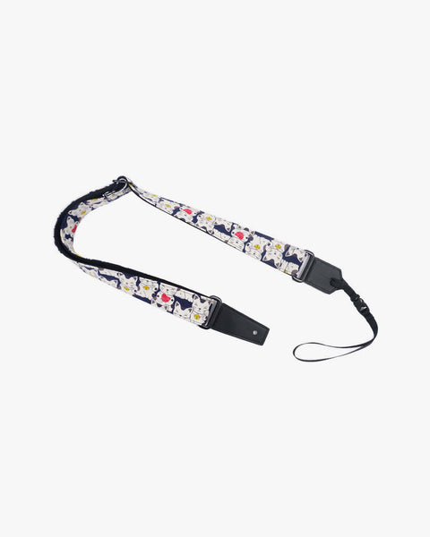 white lucky cat ukulele shoulder strap with leather ends - 1