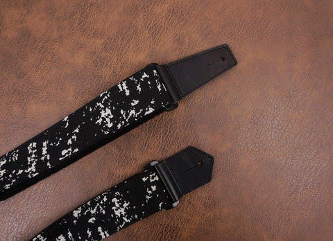 white spot jacquard guitar strap with leather ends-7