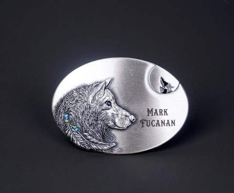 Personalized Engraved Western Wolf Belt Buckle-2