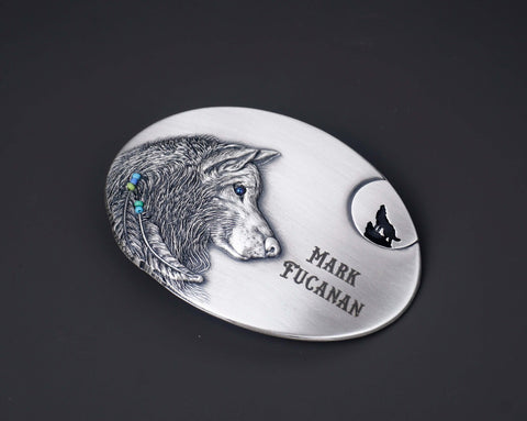 Personalized Engraved Western Wolf Belt Buckle-3