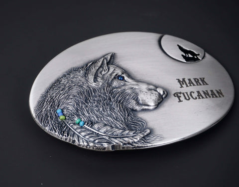 Personalized Engraved Western Wolf Belt Buckle-4