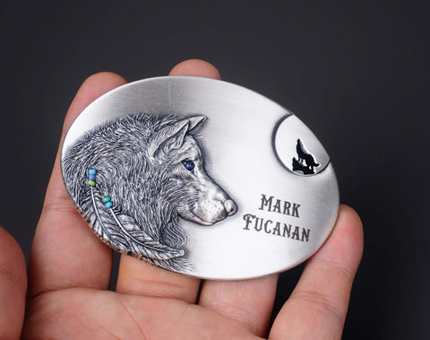 Personalized Engraved Western Wolf Belt Buckle-5
