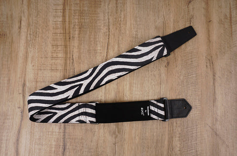 zebra guitar strap with leather ends-3