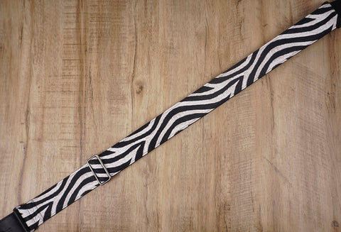zebra guitar strap with leather ends-4