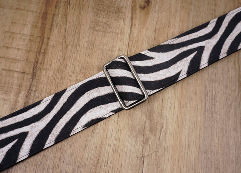 zebra guitar strap with leather ends-5