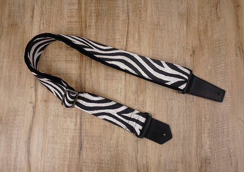 zebra guitar strap with leather ends-2