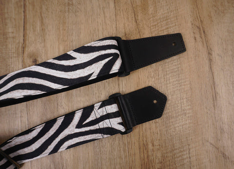 zebra guitar strap with leather ends-7