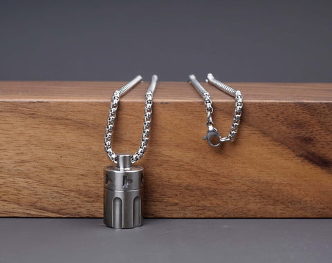 Personalized Revolver Titanium Cremation Urn Necklace-2