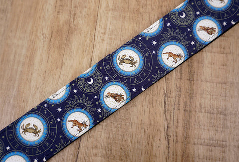 zodiac signs guitar strap with leather ends -3