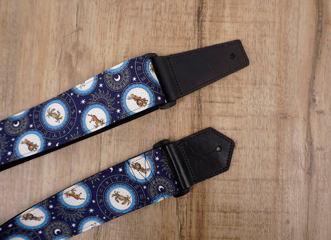 zodiac signs guitar strap with leather ends -7